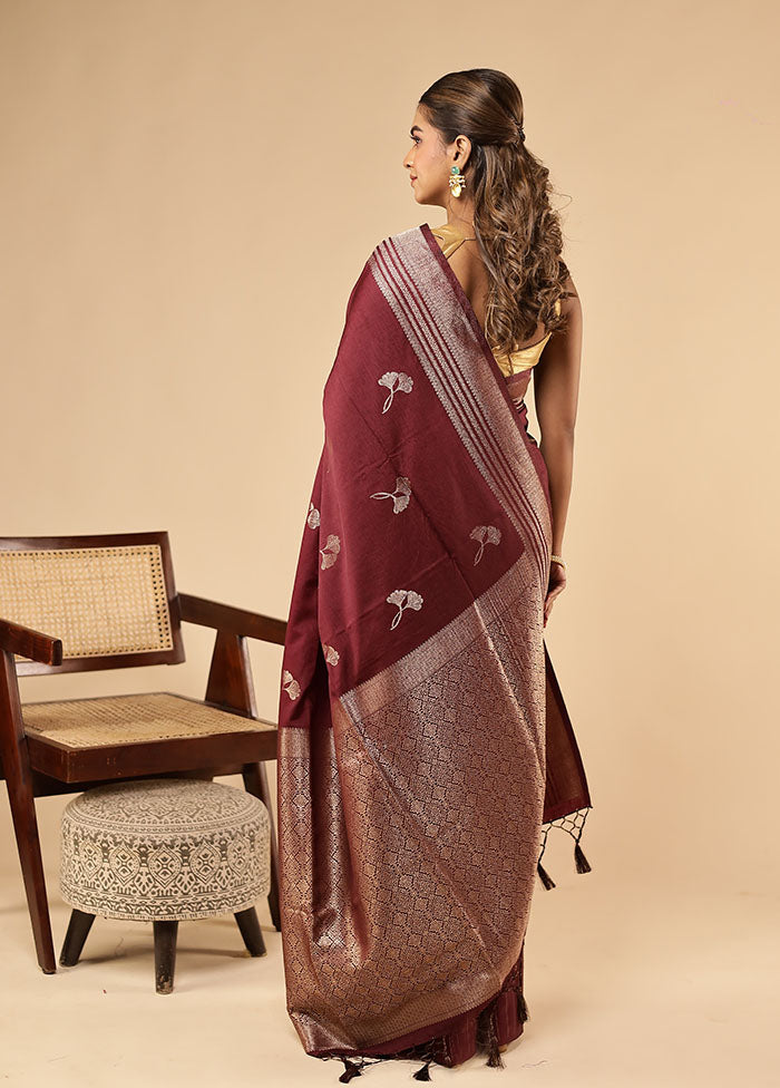 Maroon Dupion Silk Saree With Blouse Piece