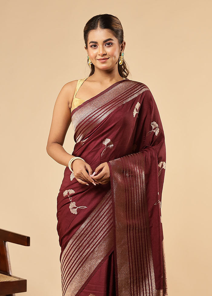 Maroon Dupion Silk Saree With Blouse Piece