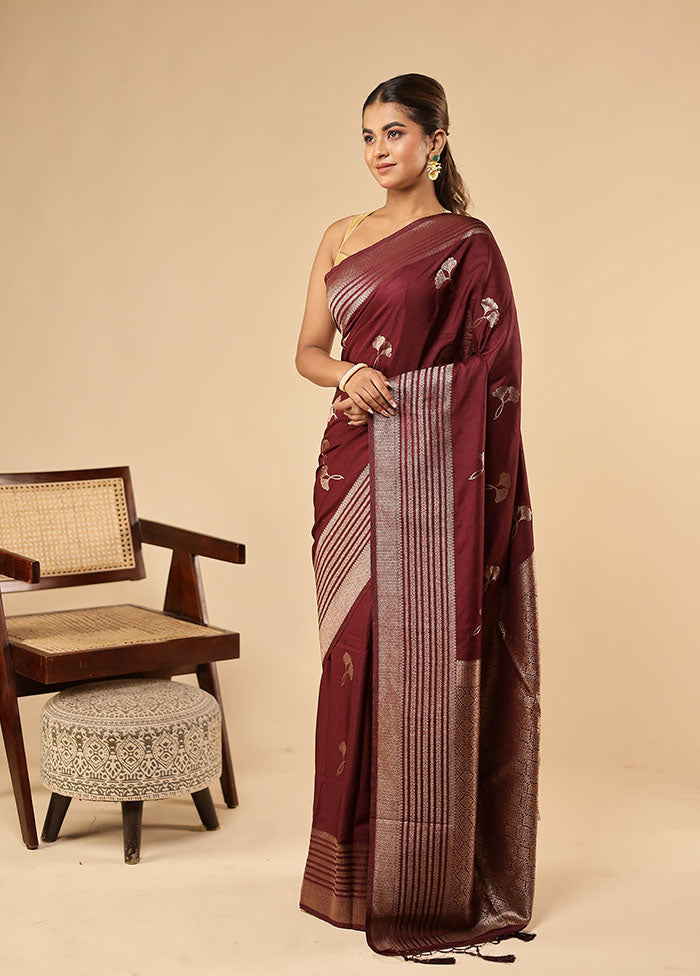 Maroon Dupion Silk Saree With Blouse Piece