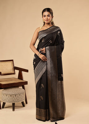 Black Dupion Silk Saree With Blouse Piece