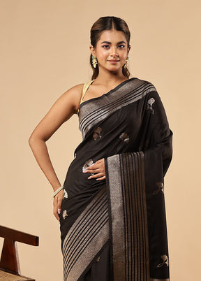 Black Dupion Silk Saree With Blouse Piece