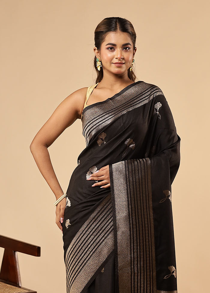 Black Dupion Silk Saree With Blouse Piece