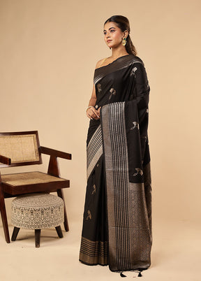 Black Dupion Silk Saree With Blouse Piece