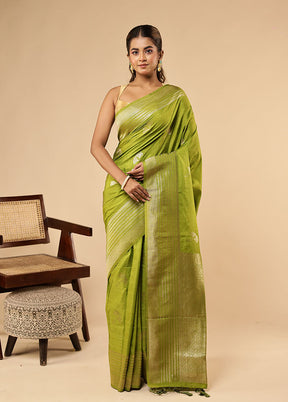 Green Dupion Silk Saree With Blouse Piece
