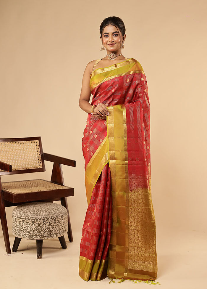 Red Handloom Kanjivaram Pure Silk Saree With Blouse Piece