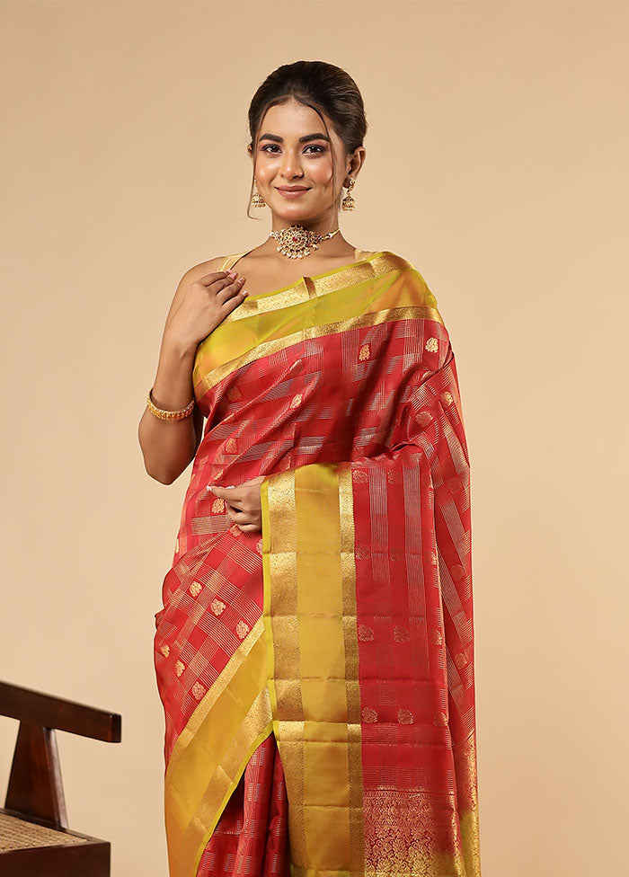 Red Handloom Kanjivaram Pure Silk Saree With Blouse Piece