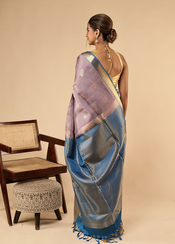 Purple Handloom Kanjivaram Pure Silk Saree With Blouse Piece