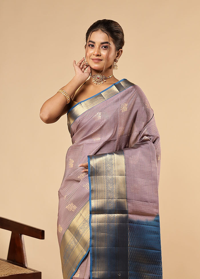 Purple Handloom Kanjivaram Pure Silk Saree With Blouse Piece