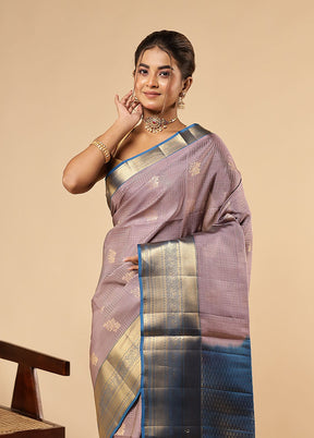 Purple Handloom Kanjivaram Pure Silk Saree With Blouse Piece