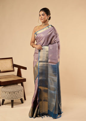 Purple Handloom Kanjivaram Pure Silk Saree With Blouse Piece