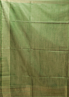Green Handloom Tussar Pure Silk Saree With Blouse Piece
