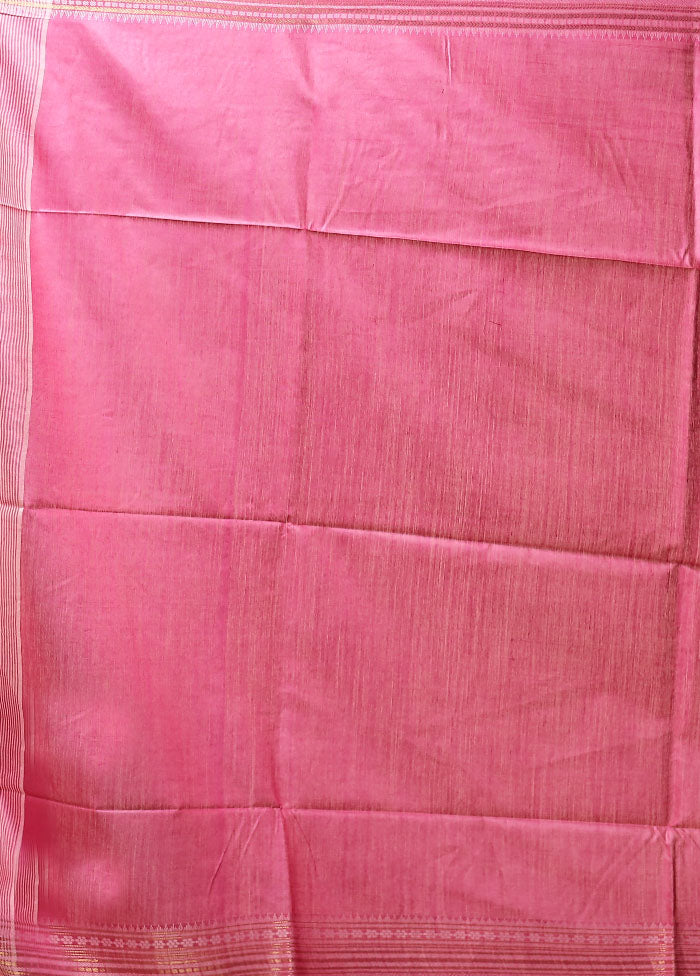 Pink Handloom Tussar Pure Silk Saree With Blouse Piece