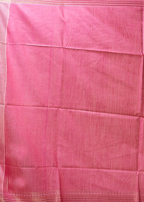 Pink Handloom Tussar Pure Silk Saree With Blouse Piece