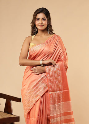 Pink Handloom Tussar Pure Silk Saree With Blouse Piece