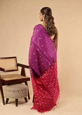 Purple Handloom Kanjivaram Pure Silk Saree With Blouse Piece
