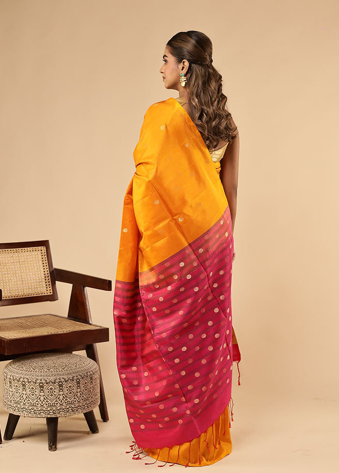 Yellow Handloom Kanjivaram Pure Silk Saree With Blouse Piece