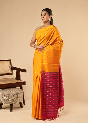 Yellow Handloom Kanjivaram Pure Silk Saree With Blouse Piece
