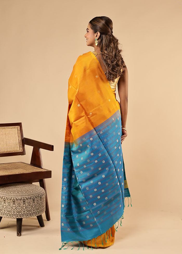 Yellow Handloom Kanjivaram Pure Silk Saree With Blouse Piece