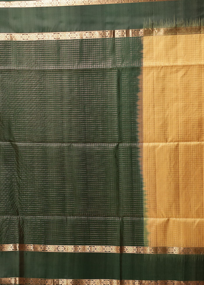 Cream Handloom Kanchipuram Pure Silk Saree With Blouse Piece