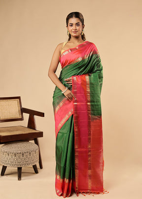 Green Handloom Kanchipuram Pure Silk Saree With Blouse Piece