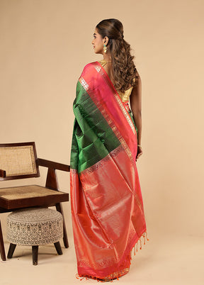 Green Handloom Kanchipuram Pure Silk Saree With Blouse Piece