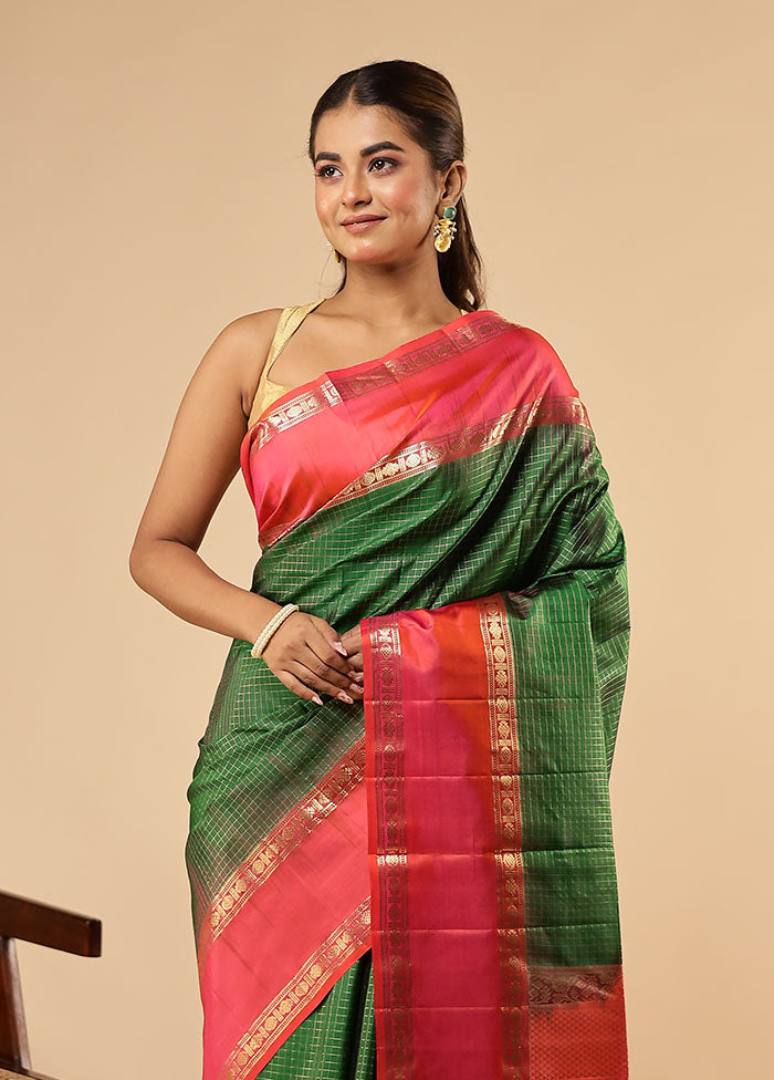 Green Handloom Kanchipuram Pure Silk Saree With Blouse Piece