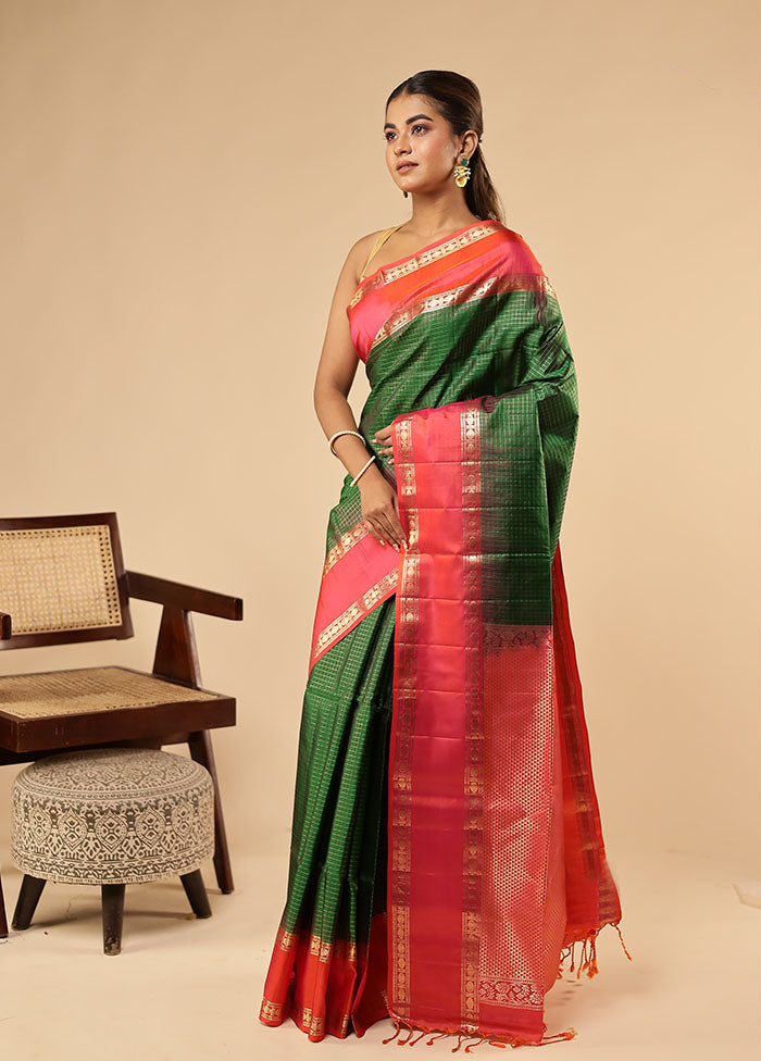 Green Handloom Kanchipuram Pure Silk Saree With Blouse Piece