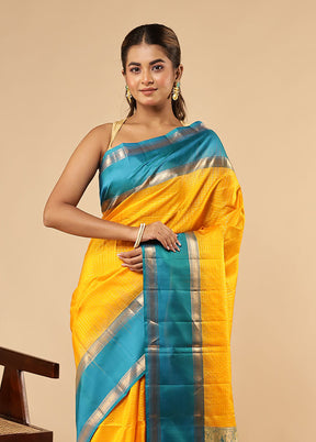 Yellow Handloom Kanchipuram Pure Silk Saree With Blouse Piece