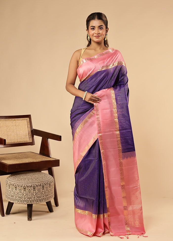 Blue Handloom Kanchipuram Pure Silk Saree With Blouse Piece