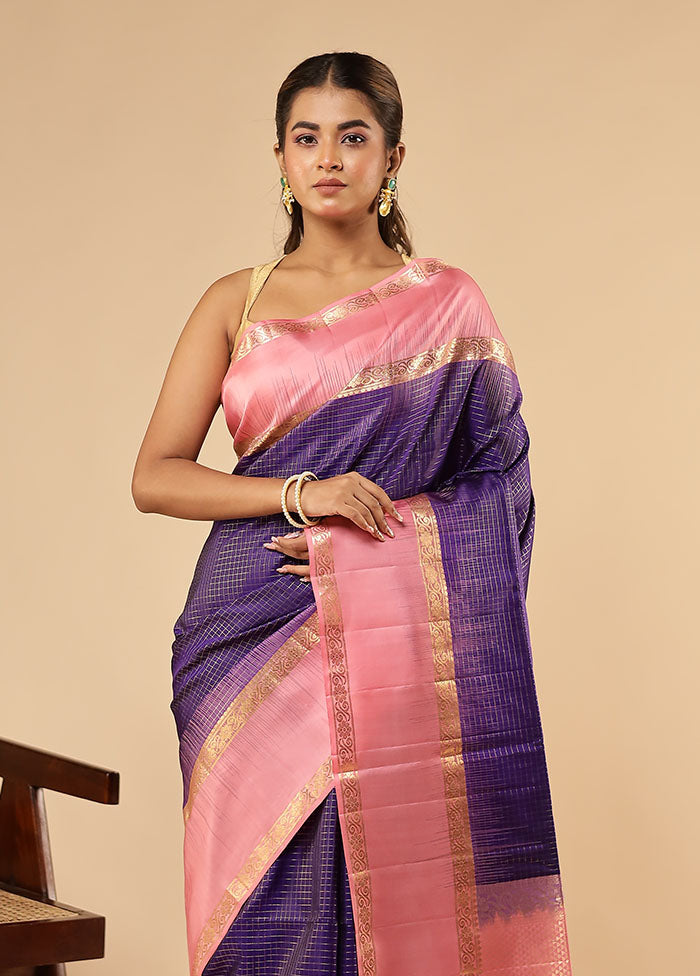 Blue Handloom Kanchipuram Pure Silk Saree With Blouse Piece