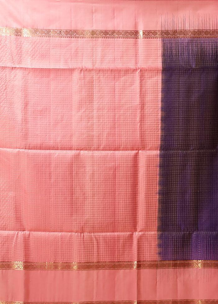 Blue Handloom Kanchipuram Pure Silk Saree With Blouse Piece
