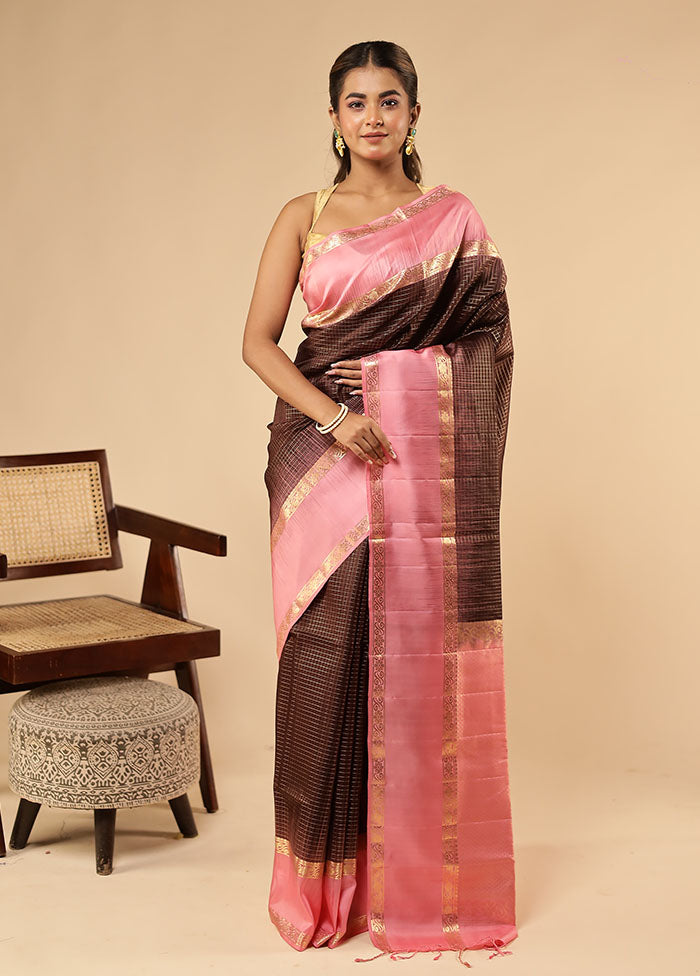 Maroon Handloom Kanchipuram Pure Silk Saree With Blouse Piece