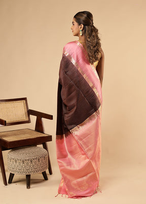 Maroon Handloom Kanchipuram Pure Silk Saree With Blouse Piece