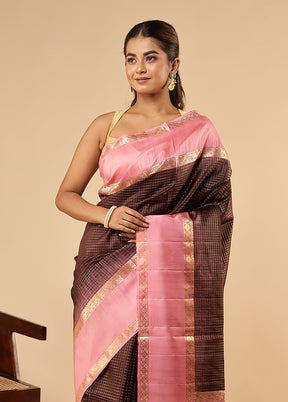 Maroon Handloom Kanchipuram Pure Silk Saree With Blouse Piece