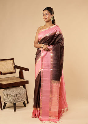 Maroon Handloom Kanchipuram Pure Silk Saree With Blouse Piece