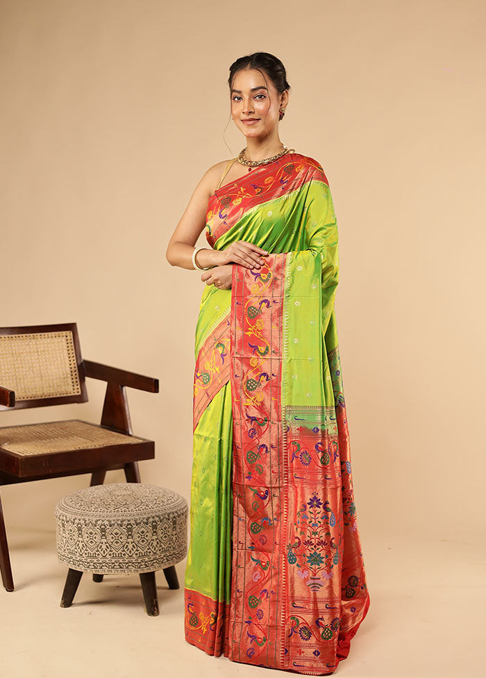Green Handloom Kanchipuram Pure Silk Saree With Blouse Piece