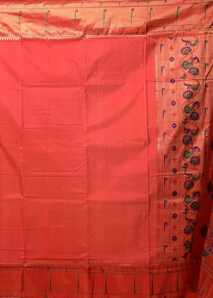 Orange Handloom Kanchipuram Pure Silk Saree With Blouse Piece
