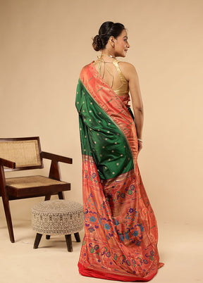 Green Handloom Kanchipuram Pure Silk Saree With Blouse Piece