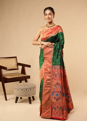 Green Handloom Kanchipuram Pure Silk Saree With Blouse Piece