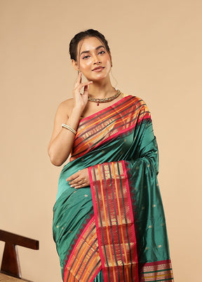 Green Handloom Kanjivaram Pure Silk Saree With Blouse Piece
