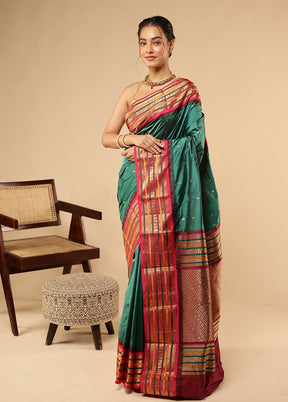 Green Handloom Kanjivaram Pure Silk Saree With Blouse Piece