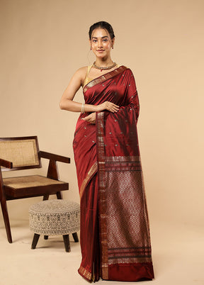 Maroon Kanjivaram Silk Saree With Blouse Piece