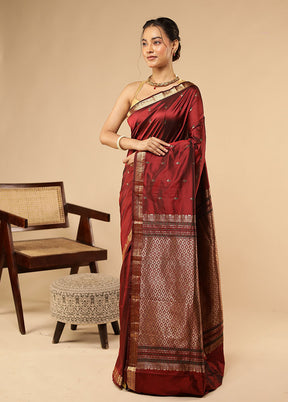 Maroon Kanjivaram Silk Saree With Blouse Piece