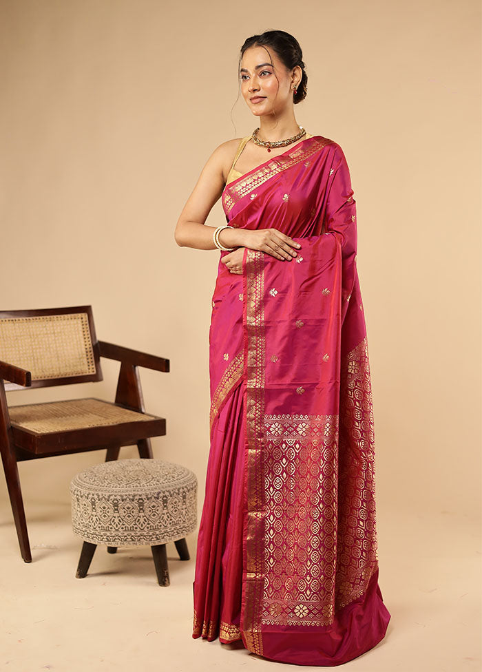 Pink Kanjivaram Silk Saree With Blouse Piece
