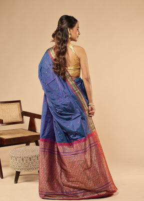 Blue Kanjivaram Silk Saree With Blouse Piece
