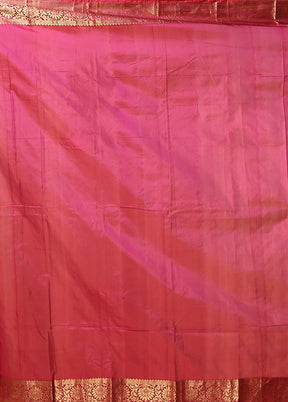 Pink Handloom Kanjivaram Pure Silk Saree With Blouse Piece