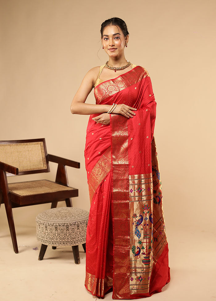 Red Handloom Kanjivaram Pure Silk Saree With Blouse Piece