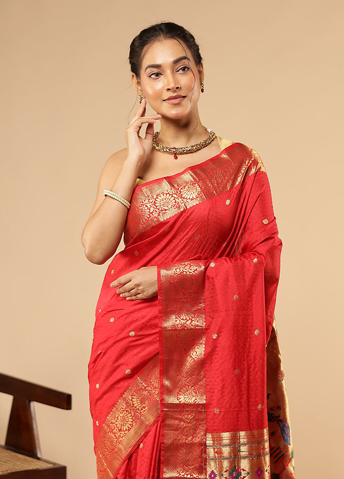 Red Handloom Kanjivaram Pure Silk Saree With Blouse Piece