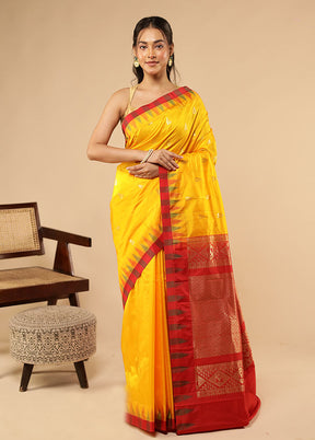 Yellow Kanjivaram Silk Saree With Blouse Piece
