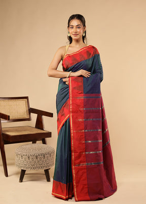 Blue Kanjivaram Silk Saree With Blouse Piece